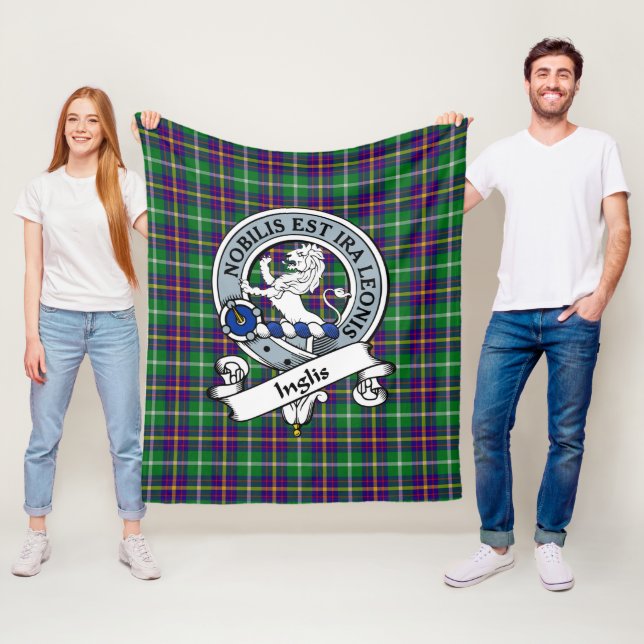 Inglis Clan Badge Tartan Plaid Fleece Blanket (In Situ)