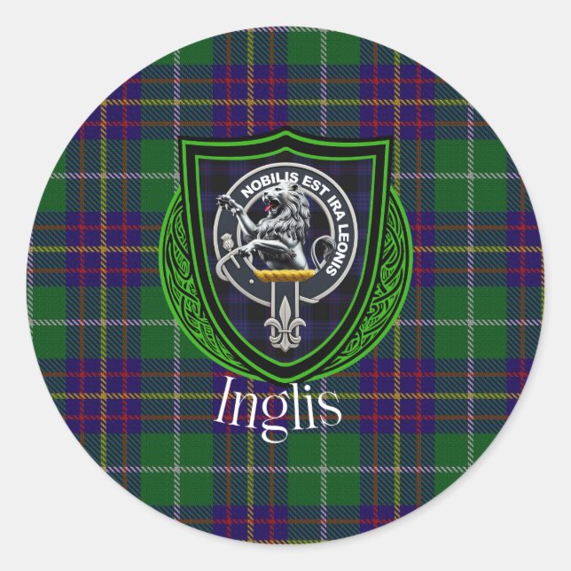 Inglis Scottish Clan Tartan & Crest Classic Round Sticker (Front)
