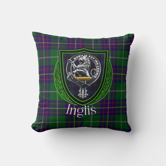Inglis Scottish Clan Tartan & Crest Throw Pillow (Front)
