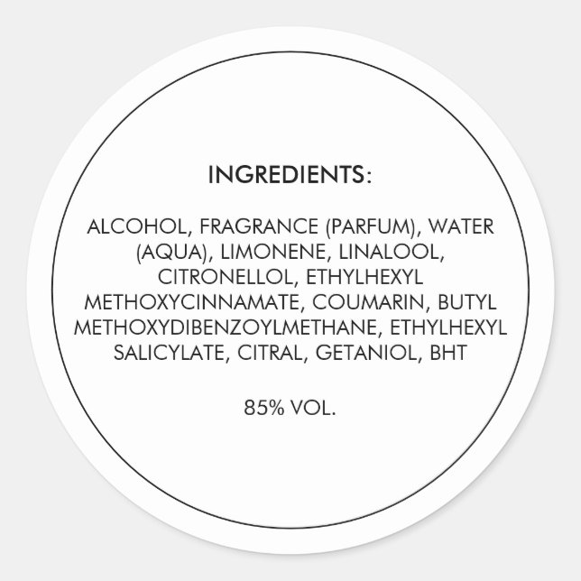 Ingrédients Étiquette de produit (Devant)