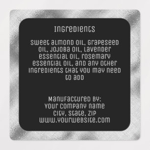 ingrédients imperméables étiquette - carré argent