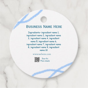 Ingredients name add business name website QR code Favour Tags