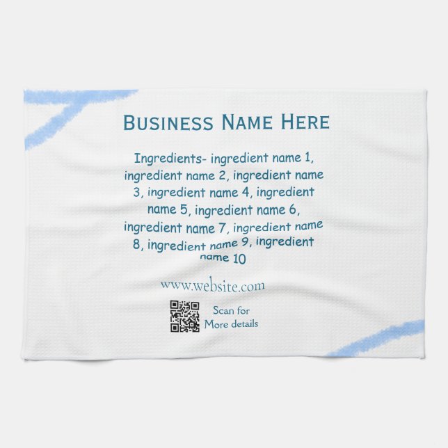 Ingredients name add business name website QR code Kitchen Towel (Horizontal)