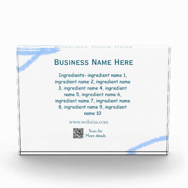 Ingredients name add business name website QR code Photo Block (Front)
