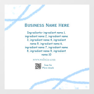 Ingredients name add business name website QR code Window Cling