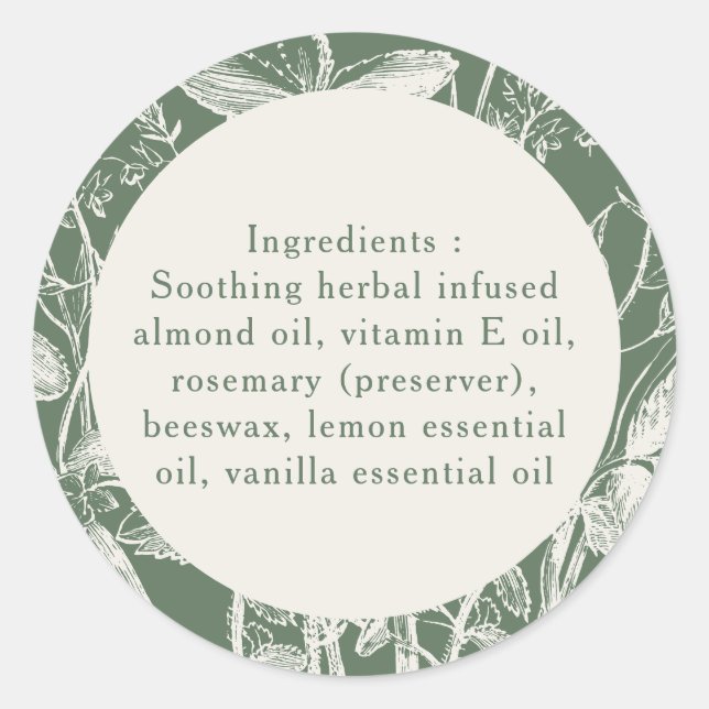 Ingredients Only Sage Green Small Product Custom Classic Round Sticker (Front)