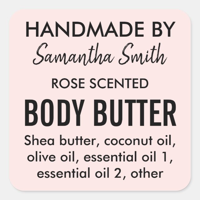 Ingredients simple body butter product label (Front)