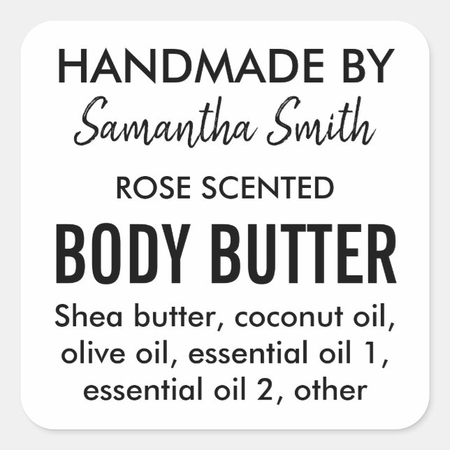 Ingredients simple body butter product label (Front)