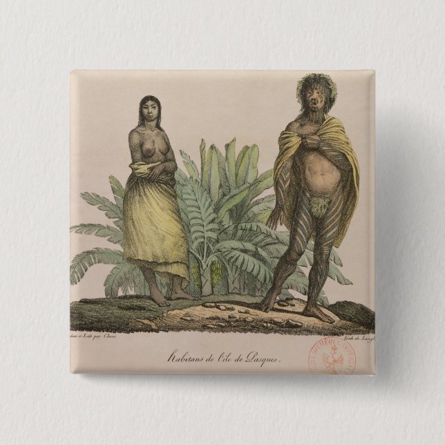 Inhabitants of Easter Island 2 Inch Square Button (Front)