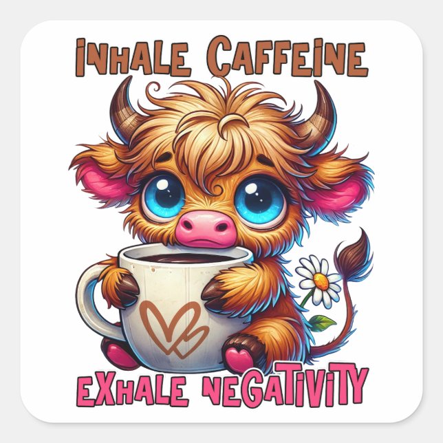 Inhale Caffeine Exhale Negativity  Square Sticker (Front)