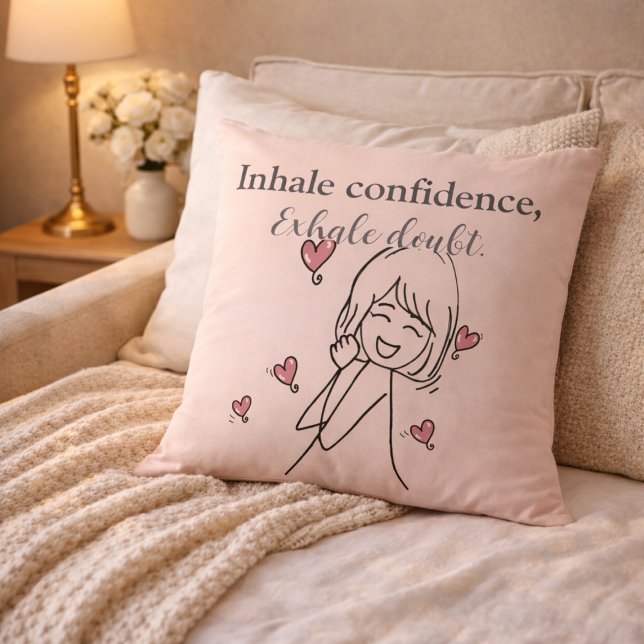Inhale Confidence Motivational Blush Throw Pillow (Creator Uploaded)