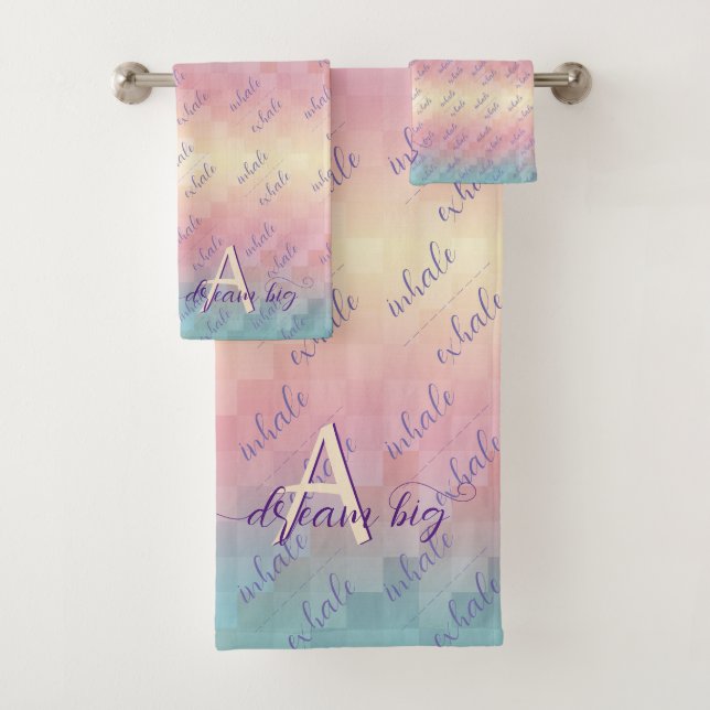 Inhale Exhale Dream Big Motivational Pastel Ombre  Bath Towel Set (Insitu)