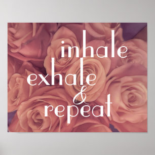 inhale exhale  inspirational pretty pink roses  poster