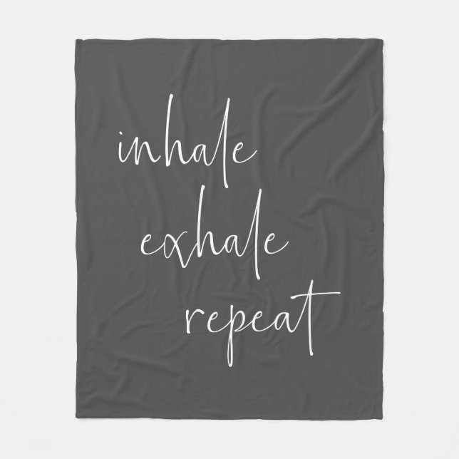 Inhale Exhale Inspirational Quote Minimalist Grey Fleece Blanket (Front)