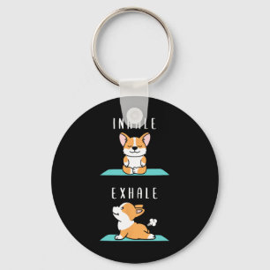 Inhale Exhale Namaste Yoga Corgi Dog Inner Meditat Keychain