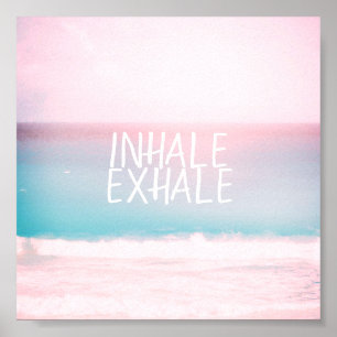inhale exhale pastel ocean beach photo art poster