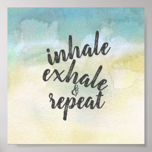 inhale exhale poster text on blue watercolor art