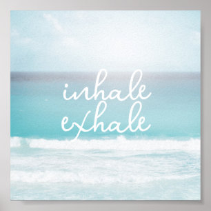 inhale exhale quote pastel ocean beach art text poster