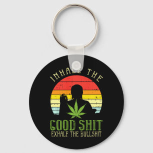 Inhale Good Exhale Bull Weed Yoga Gift Premium Tri Keychain
