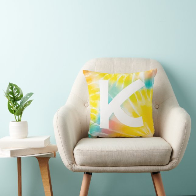 Inital Bright Cheerful Watercolor Tie Dye Pillow (Chair)