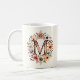 Inital M Flower boho floral Mug