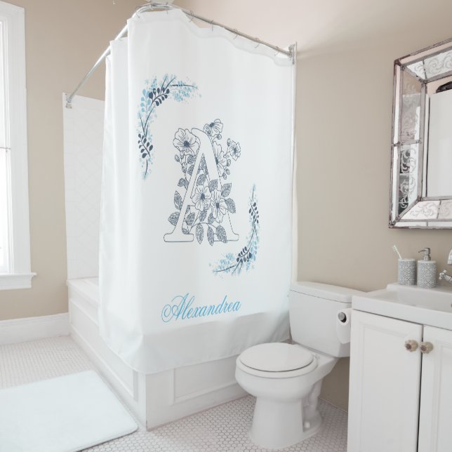 Initial "A" Blue Monogram Calm Floral (In Situ)