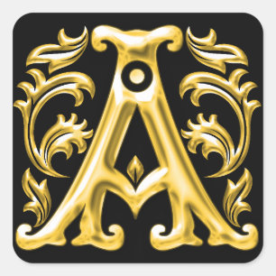 Initial A Capital Letter Sticker in Gold