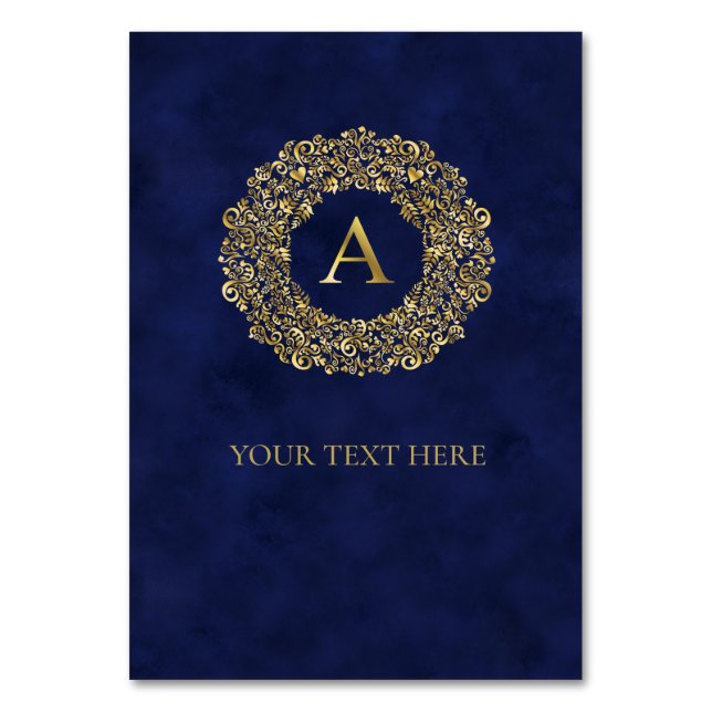 Initial A golden Damask Classic Pattern  Table Number (Front)