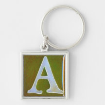 initial A keychain, opalescent white and green