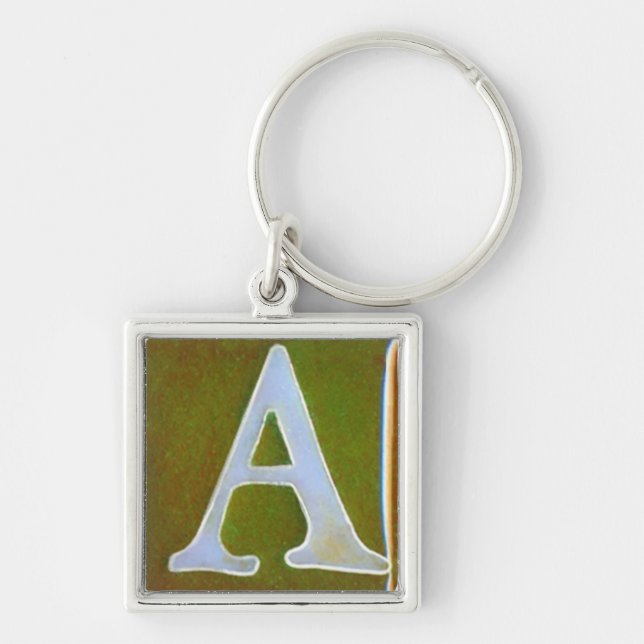 initial A keychain, opalescent white and green Keychain (Front)