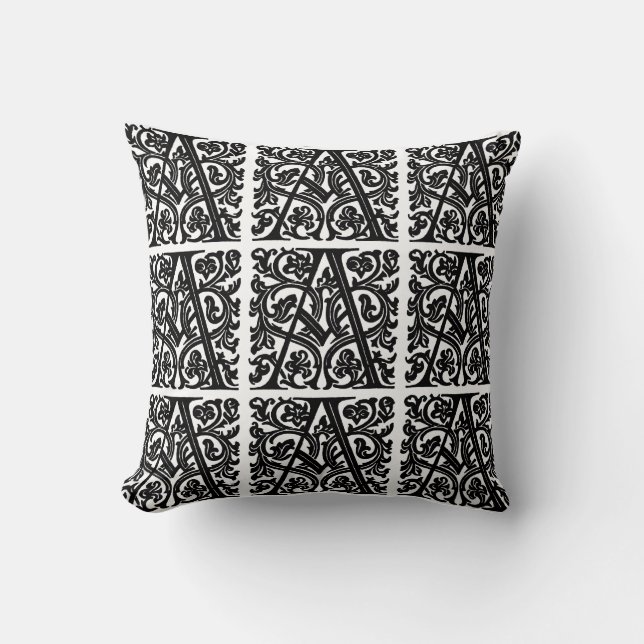 Initial A Monogram. Floral Name Customized Pattern Throw Pillow (Front)