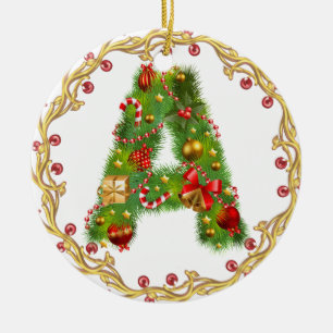 initial A monogrammed christmas ornament - circle