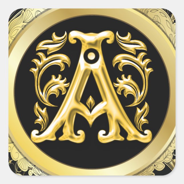 Initial A Sticker - Monoram in Gold (Front)