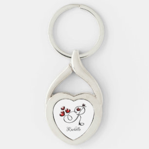 Initial and Hearts Keychain