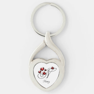 Initial and Hearts Keychain