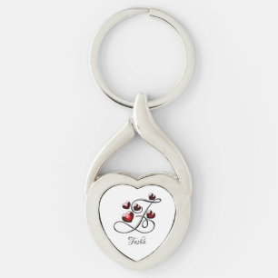 Initial and Hearts Keychain