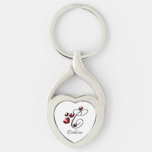Initial and Hearts Keychain