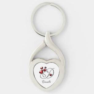 Initial and Hearts Keychain