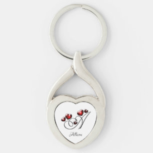Initial and Hearts Keychain