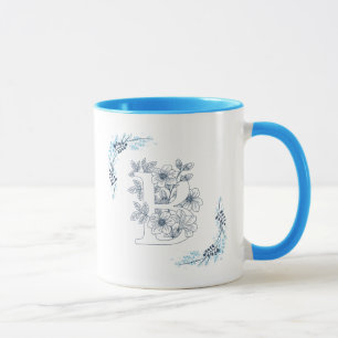 Initial "B" Blue Monogram Calm Floral Coffee Mug