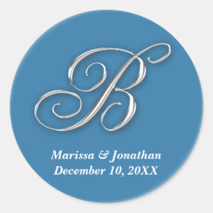 Initial B blue monogram custom name favour seal