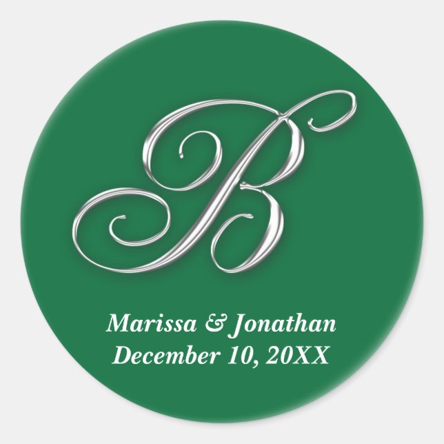Initial B green monogram custom name favour seal (Front)