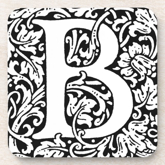 Initial B Monogram. Customized Name Floral Pattern Coaster (Front)