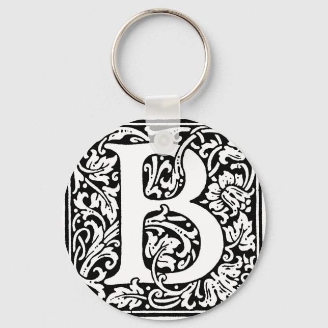 Initial B Monogram. Customized Name Floral Pattern Keychain (Front)