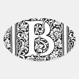 Initial B Monogram. Customized Name Floral Pattern Oval Sticker