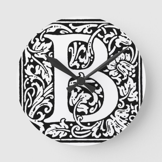 Initial B Monogram. Customized Name Floral Pattern Round Clock (Front)