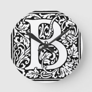 Initial B Monogram. Customized Name Floral Pattern Round Clock