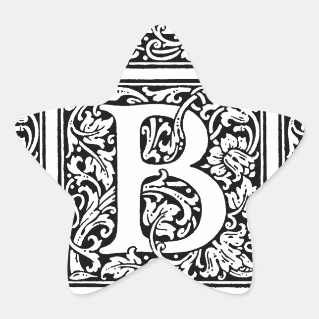 Initial B Monogram. Customized Name Floral Pattern Star Sticker (Front)