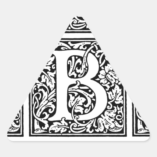 Initial B Monogram. Customized Name Floral Pattern Triangle Sticker (Front)