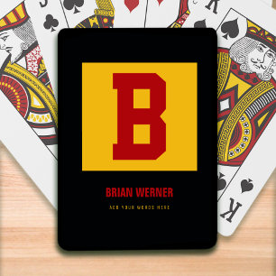 initial B, name + text, personal colour yellow Playing Cards